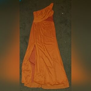 Orange One Shoulder Maxi Dress with Slit